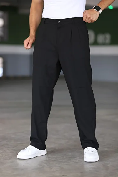 Mamlay Black Baggy Pants - Double Pleated, Elastic Waist and Comfortable Fit