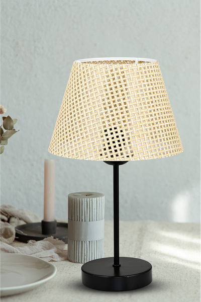 EvLight Hazeran Rattan Tekli Siyah Abajur