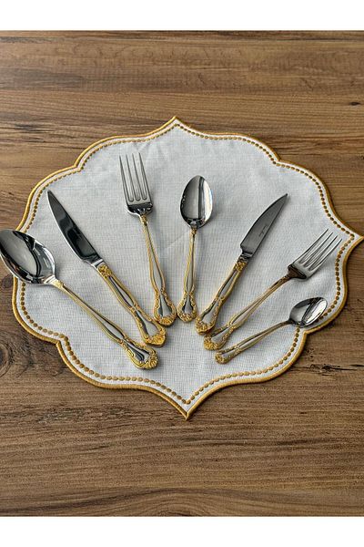 Meri Ev Gereçleri ELEGANT 24K DECORATED 42 PIECES 6 PERSON FORK KNIFE SPOON SET