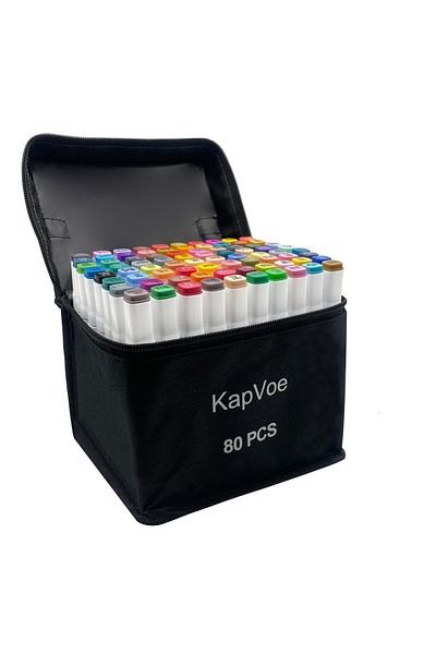 KAPVOE 80 Pieces Double Tip Touch Marker Art Design Felt Tip Pen Paint Set Gift Bag
