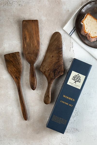 Demy Craft Walnut Wood 3 Piece Spatula Set 30 Cm.