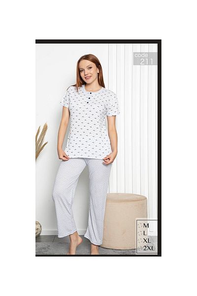 civetta Long Leg White Bow Pajama Set