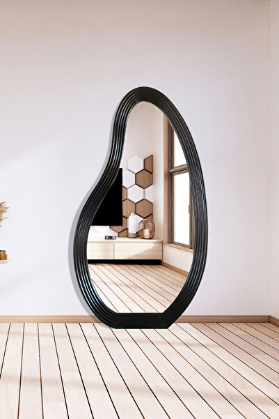 Mirze Life 'Pear' Özel Tasarım Modern Boy Aynası, Siyah Ahşap Çerçeveli Armut...