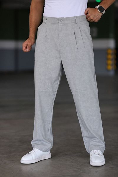 Mamlay Gray Baggy Pants - Double Pleated, Elastic Waist, Comfortable Fit, High Quality Loose Leg