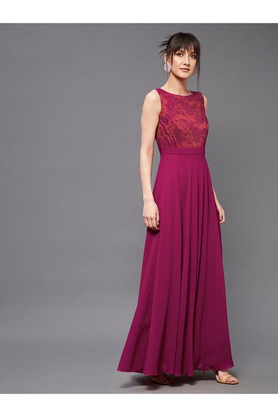 Miss Chase By Styli Floral Mesh Insert A-Line Maxi Dress