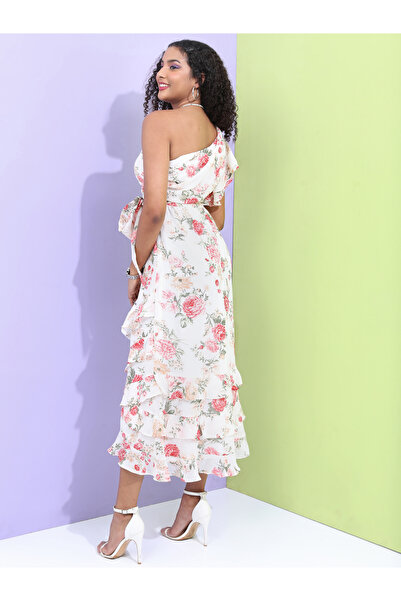 Tokyo Talkies By Styli One Shoulder Neck Ruffled Tiered Midi Dress