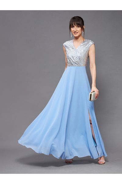 Miss Chase By Styli Embellished Maxi Dress with Side Slit