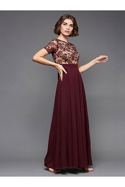 Miss Chase By Styli Lace Detailed High Neck Maxi Dress