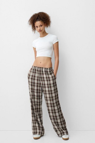 Bershka Checked Straight Fit Pants