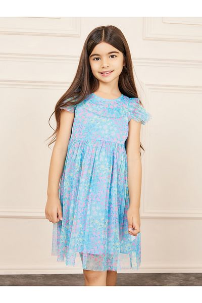 Styli Floral Print Mesh Insert Dress