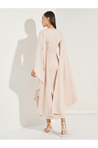 Styli Plain Long Drape Slit Sleeves Mermaid Maxi Dress