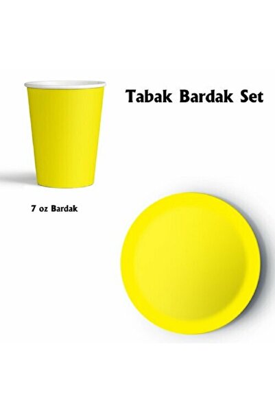 turkuaz parti 8'li SARI RENK KARTON TABAK VE BARDAK SET