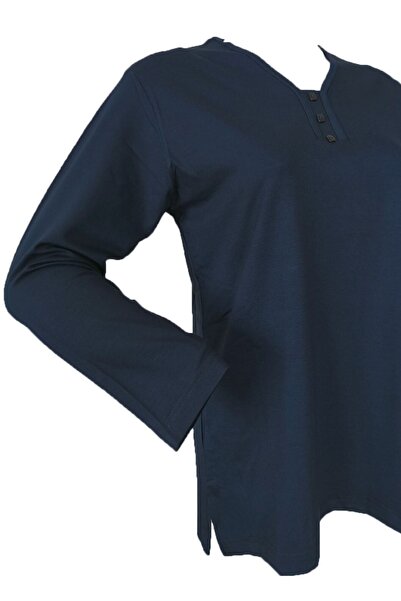 Rüya Triko Rüya Navy Blue Mother V-Neck Combed Cotton Blouse