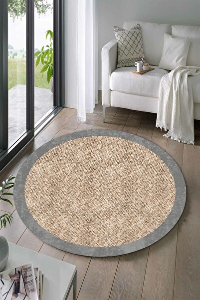 Halise Home Kaymaz Tabanlı Yıkanabilir Baskılı Yuvarlak Halı Yolluk