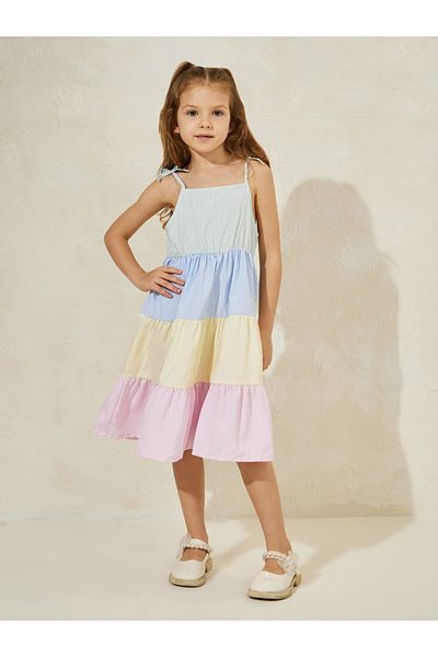 Styli Strappy Color Block Tiered  Dress