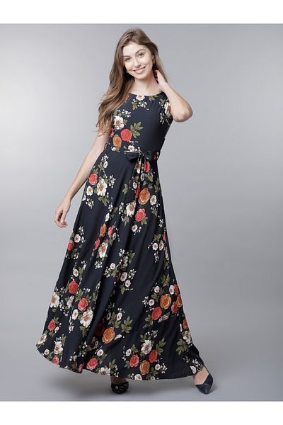 Tokyo Talkies By Styli Floral Print Sleeveless A-Line Maxi Dress