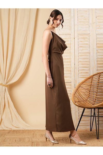 Mish By Styli Cowl Neck Maxi Dress with Chain Strap