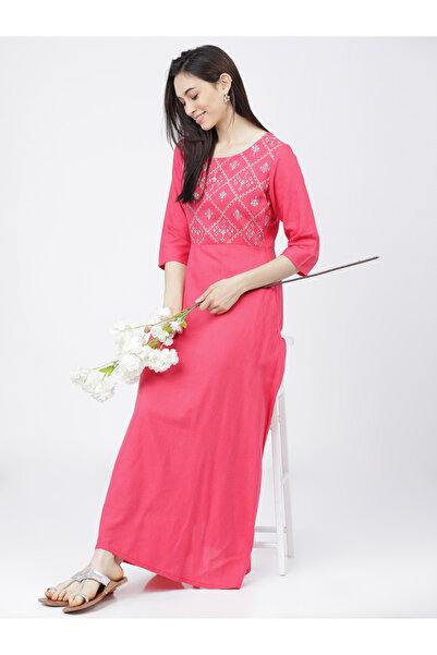 Vishudh By Styli فستان طويل بطبعات جرافيك على شكل حرف A وأكمام بطول 3/4