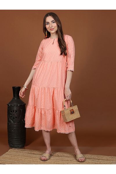 Ketch By Styli Embroidery Detail Keyhole Neck A-Line Midi Dress