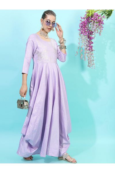 Vishudh By Styli Foil Print A-Line Maxi Dress with Box Pleats