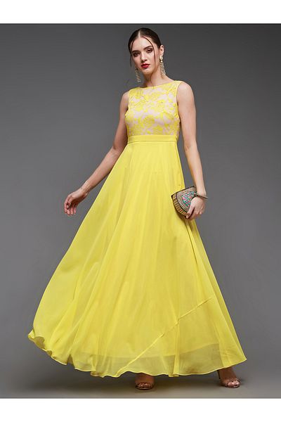 Miss Chase By Styli Lace Yoke Sleeveless A-Line Maxi Dress