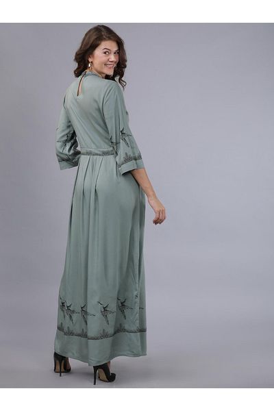 Tokyo Talkies By Styli High Neck Maxi Dress with Box Pleat Detail