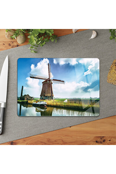 DreamHomes لوح تقطيع زجاجي 25*35 - بحيرة ومطحنة