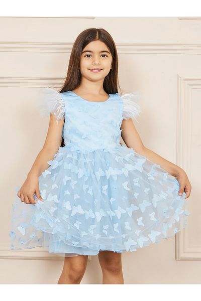 Styli Butterfly Applique Mesh Insert Dress with Tie Up