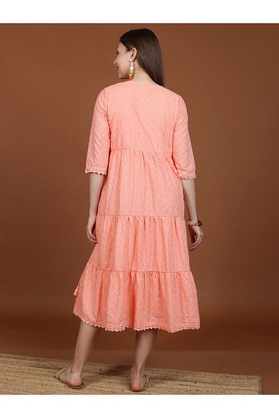 Ketch By Styli Embroidery Detail Keyhole Neck A-Line Midi Dress