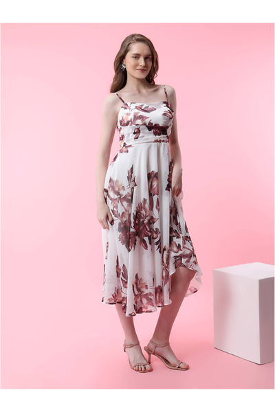 Mish By Styli Floral Fit and Flare Midi Dress with Square Neck