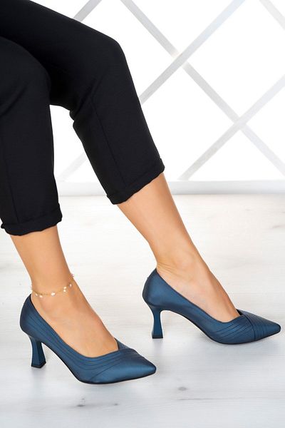 Erkan Saçmacı Amelia Navy Satin Evening Dress - 6 Cm Heeled Shoes