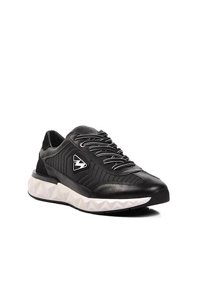 MARCOMEN 152-19498 Ασπρόμαυρο Ανδρικό Δερμάτινο Sneaker