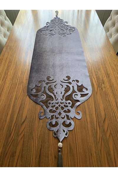NURHAN HOME COLLECTION Runner de masă cu detaliu din piatră din tul negru colorat afumat