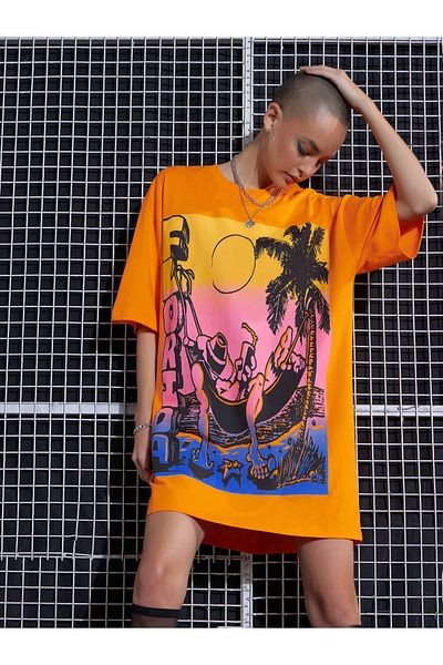 Sassafras By Styli Florida Graphic Print Oversized T-Shirt Dress