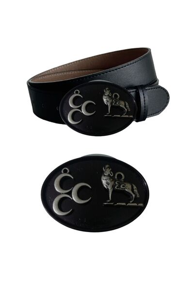 targay Ανδρική αθλητική ζώνη τζιν με αγκράφα καουμπόι και ανάγλυφο σχέδιο λύκου