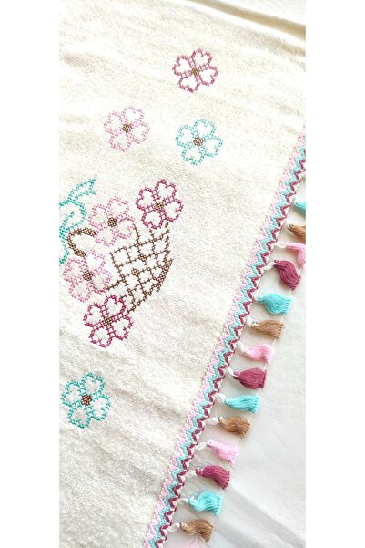 Z&N STYLE Annem Çeyizlik - 50x90 см Канавече з квітковим візерунком, з бахромою, оксамитовий набір рушників (набір з 3 штук)