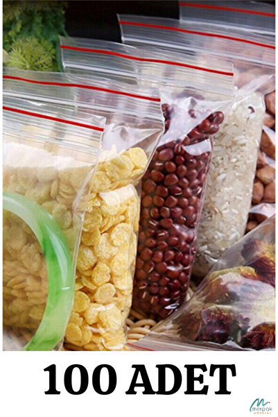 Merpak Ambalaj Kilitli Torba 21x27 Cm 100'lü Kilitli Buzdolabı Poşeti Şeffaf Kilitli Poşet Kilitli Saklama Poşeti