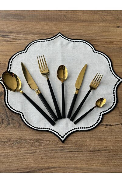 Meri Ev Gereçleri BLACK GOLD 42 PIECES 6 PERSON FORK KNIFE SPOON SET