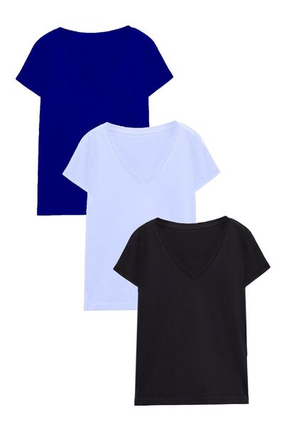 EFFE 3 Pieces V-Neck Cotton Short Sleeve T-shirt