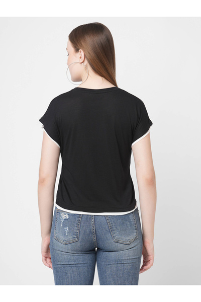 Mish By Styli Contrast Trim Extended Sleeves T-Shirt