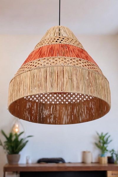 oceanpoint 40CM Raffia and Hazeran Chandelier Single Special Design Handmade - Pendant Lamp