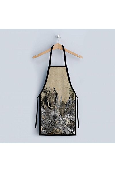 ADAHOME Elephant Designed Kitchen Apron (linen Fabric, International Washing and Fading Certificate)