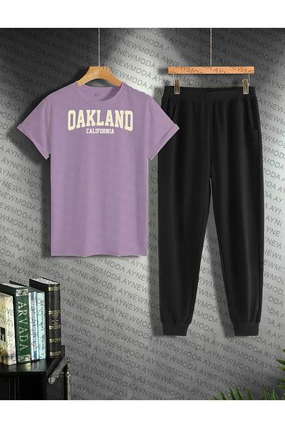 arıkoğlu kumaşçılık Oakland Printed Unisex Oversize T-Shirt and Sweatpants - Σετ γάλακτος 2 τεμαχίων κάτω
