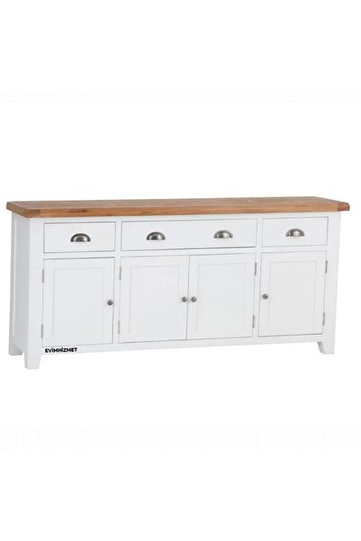Evim Hizmet Bandy Masif Tablalı Beyaz 4 Kapaklı Konsol - Montaj Dahil - Adres...