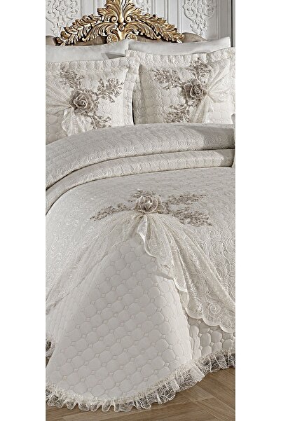 BALADI HOME Çeyizlik Yatak Örtüsü ( Set 4 Parçası ) Fransız Dantelli Ve Kapitoneli Yüksek Kalite Goncagül