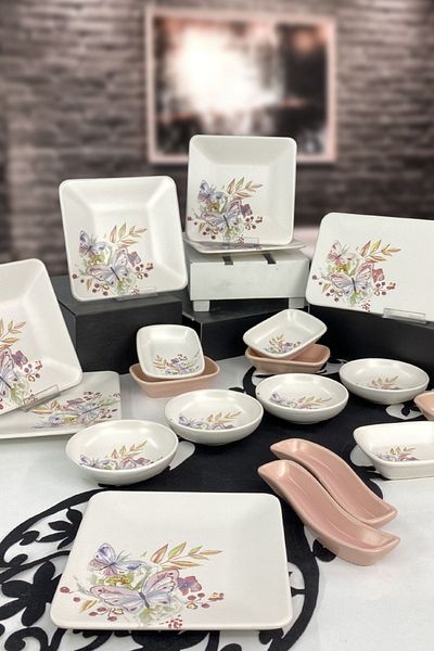 Keramika Kelebek Bahar Series 19 Piece Breakfast Set for 6 Persons