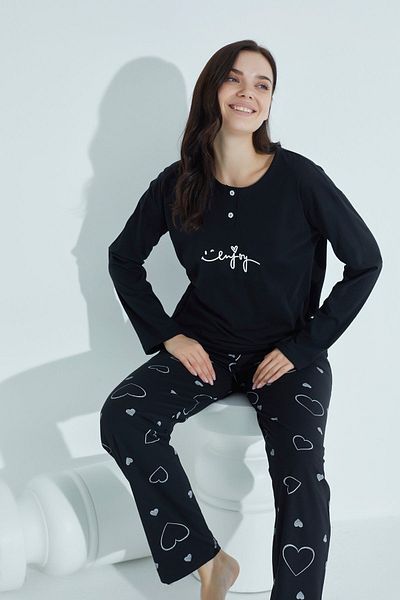 WAYNAP Set pijamale de damă cu nasturi cu model - Waynap 956 scris