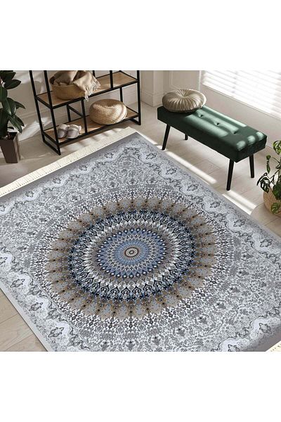 In House Velvet Turkish Rectangular Decorative Carpet -Light Grey - 120x80 cm