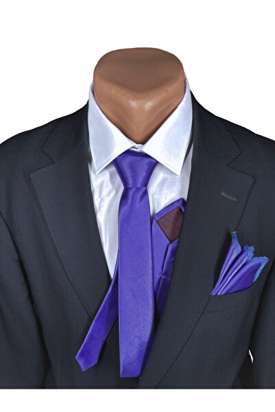 HARES Purple Satin Limited Edition Handmade Tie and Handkerchief