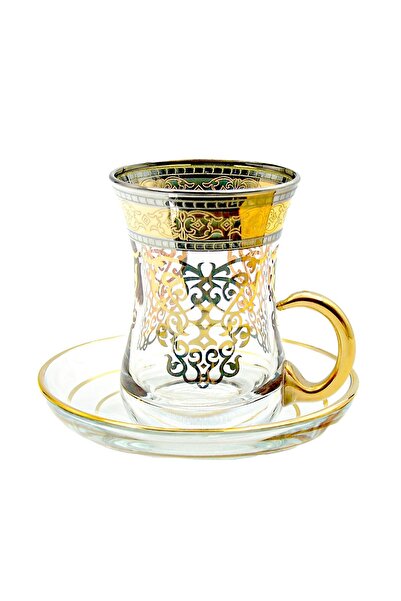 Paşabahçe Altın Yaldızlı Çay Bardağı (KULPLU) 1 Kişilik, Üsküdar, 12 Ayar Altın,